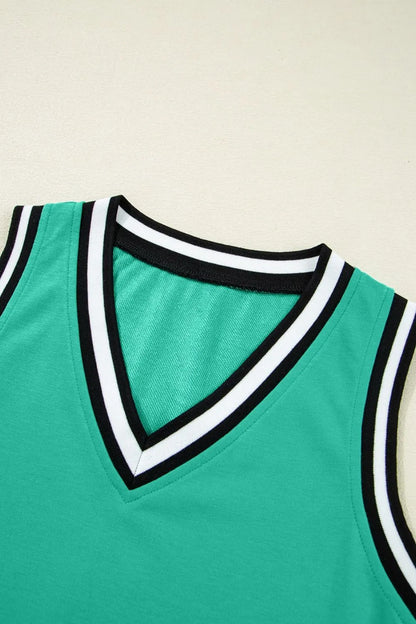 Color Contrast Trim V Neck Shift Sleeveless Mini Dress