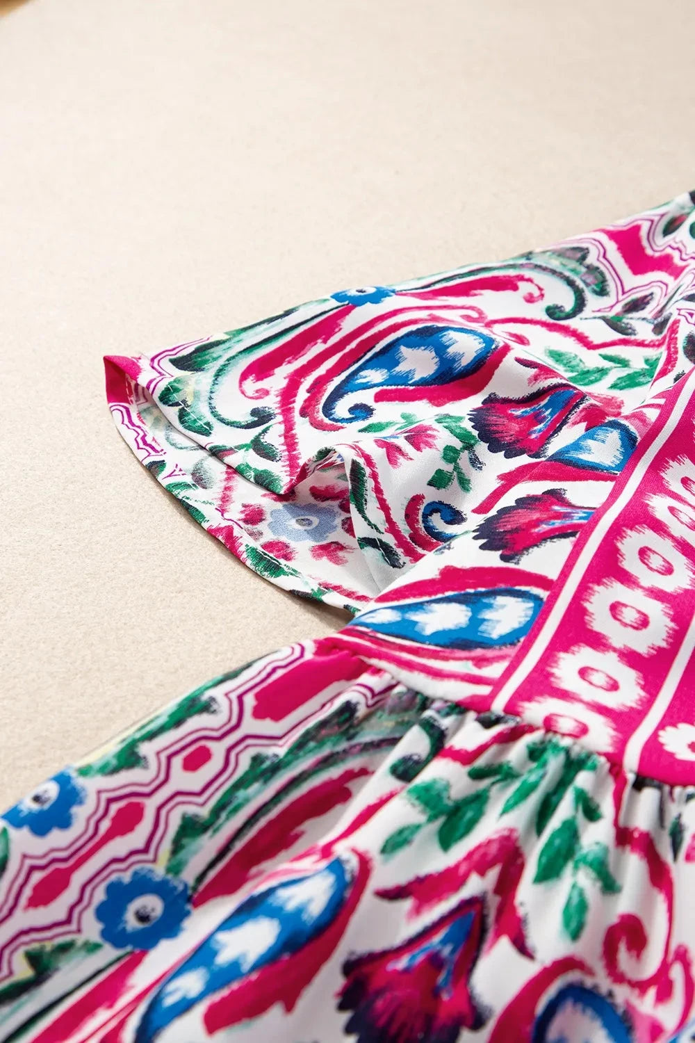 Printed Tie Neck Short Sleeve Dress Simply Love