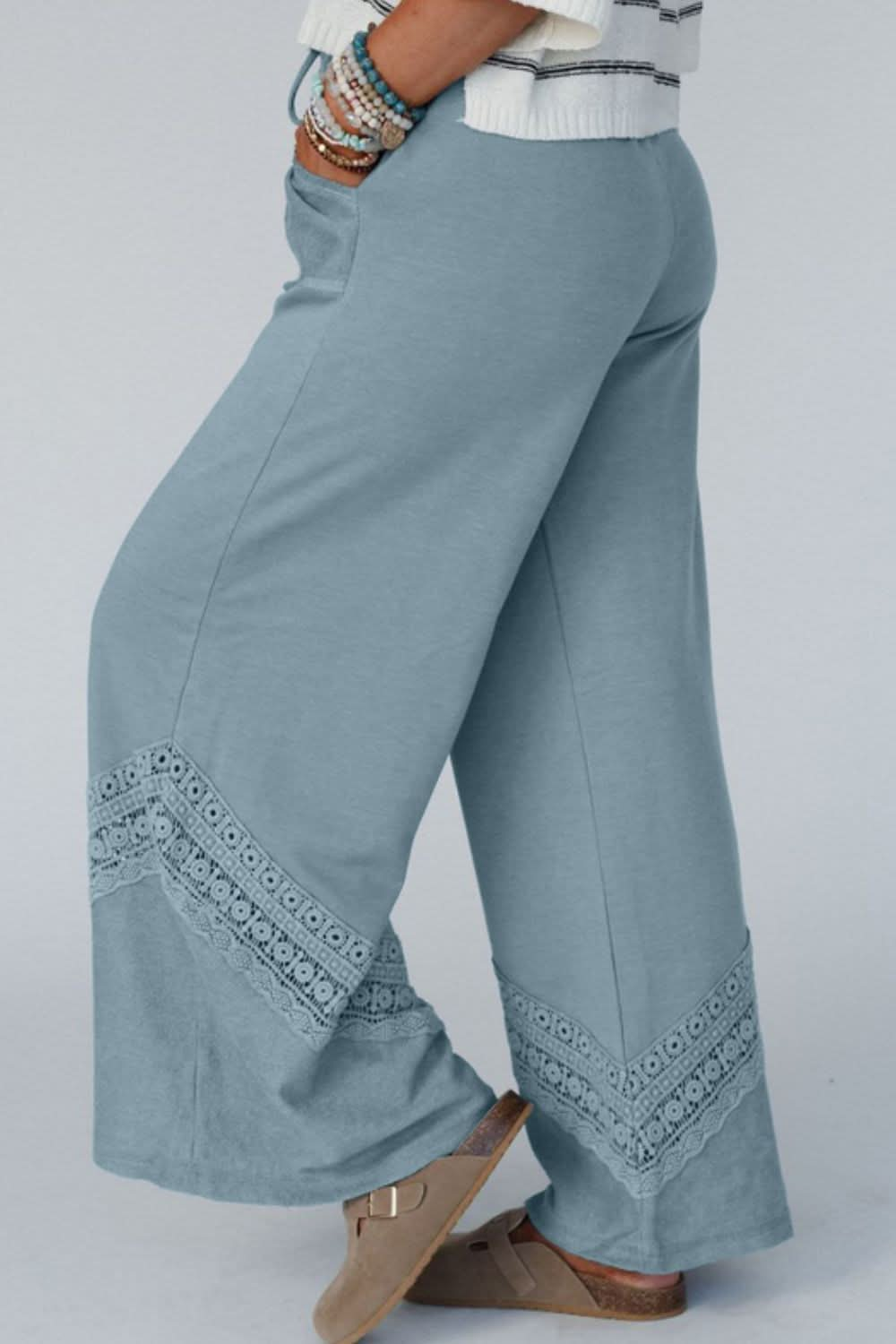 Lace Embellished High-Waisted Trousers