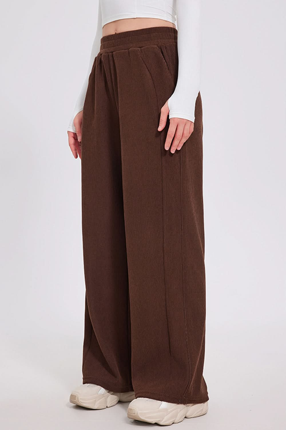 Essential Comfort Wide Leg Pants with Elastic Waistband