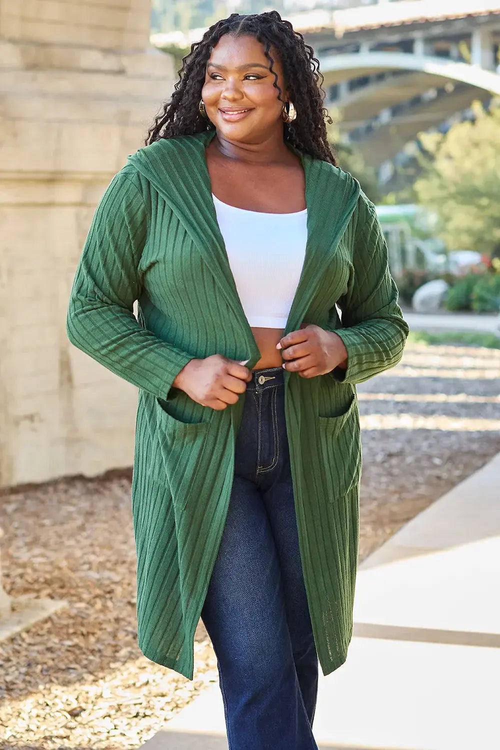 Basic Bae Full Size Hooded Sweater Cardigan - Love Salve