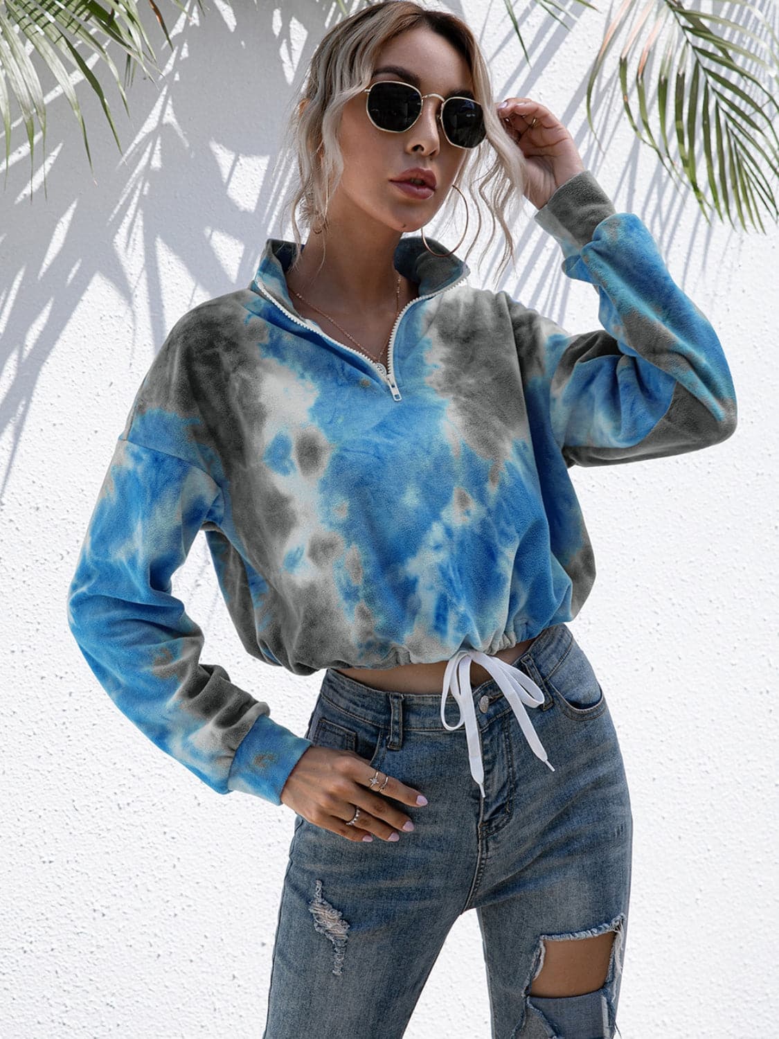 Tie-Dye Quarter Zip Dropped Shoulder Sweatshirt.