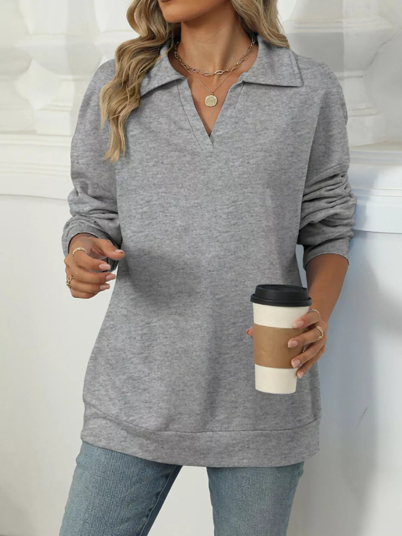 Johnny Collar Long Sleeve Sweatshirt