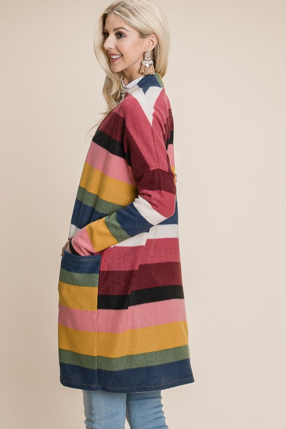 Chic Color Block Striped Open Front Cardigan