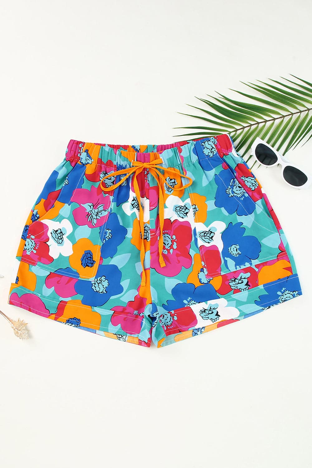 Drawstring Printed High Waist Shorts.