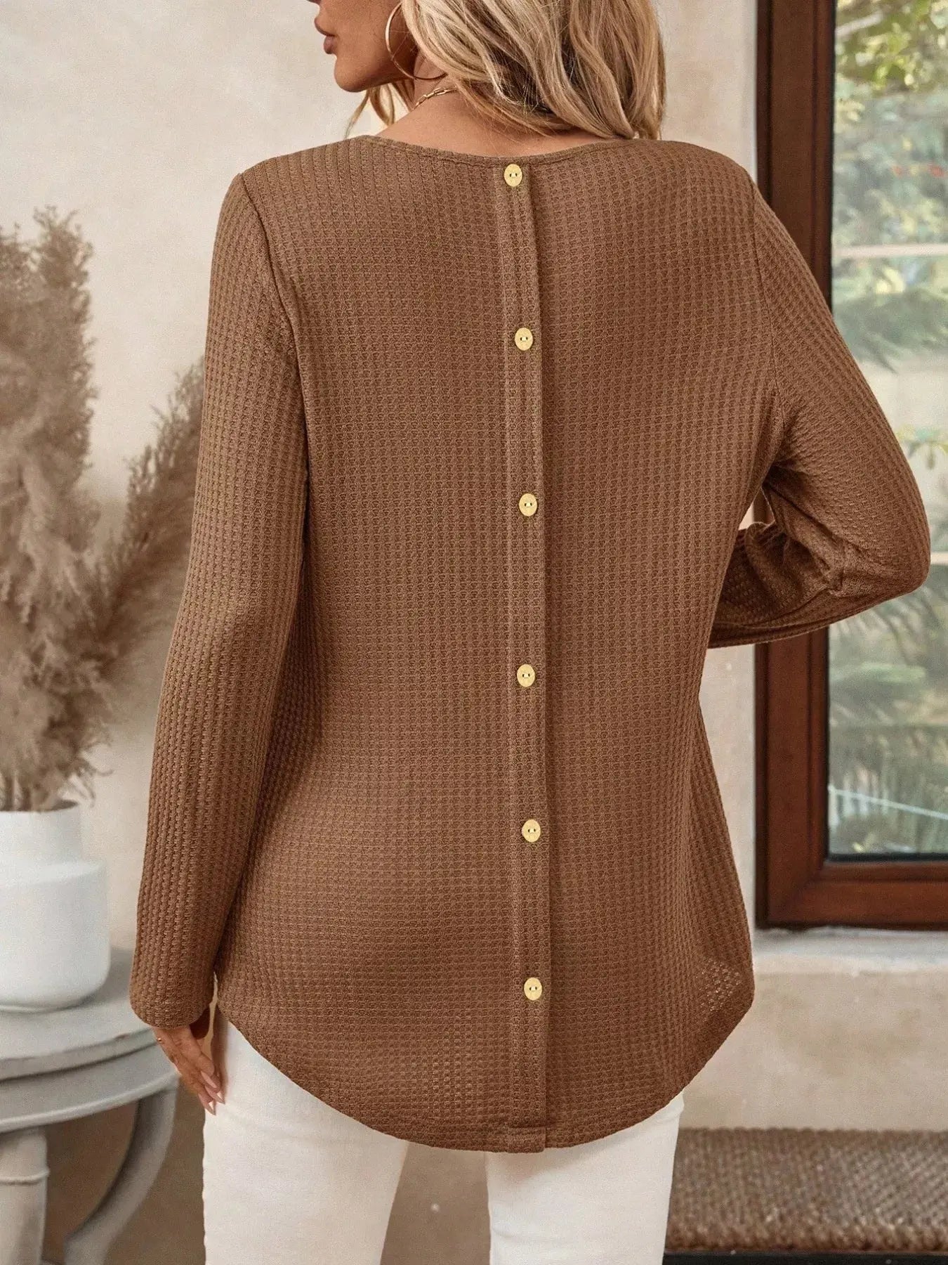 Plus Size Casual Waffle Knit Long Sleeve T-Shirt Simply Love