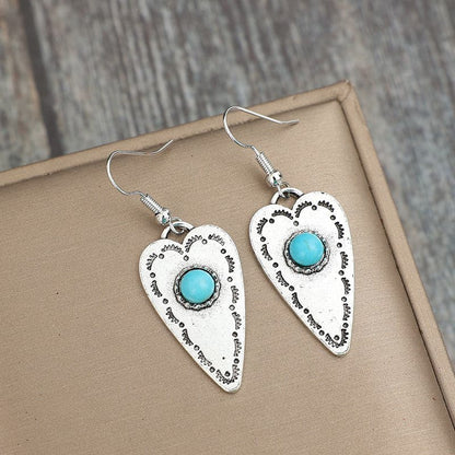 Alloy Turquoise Heart Dangle Earrings.