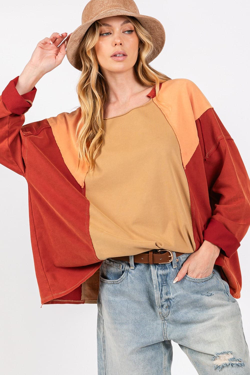 SAGE + FIG Mineral Wash Color Block Top.