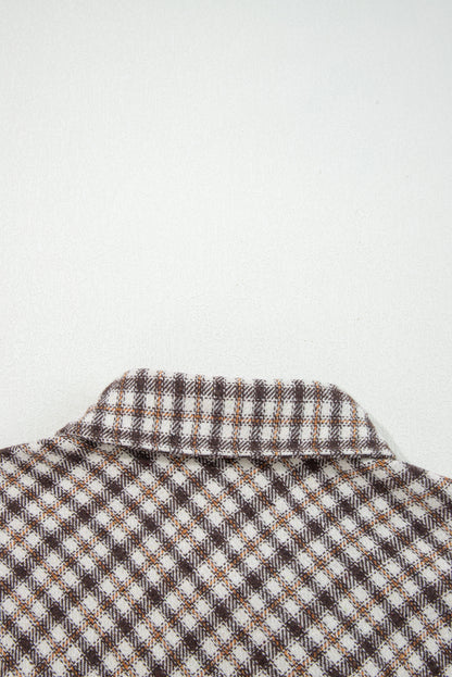 Casual Corduroy Shacket Patchwork Plaid With Flap Pockets
