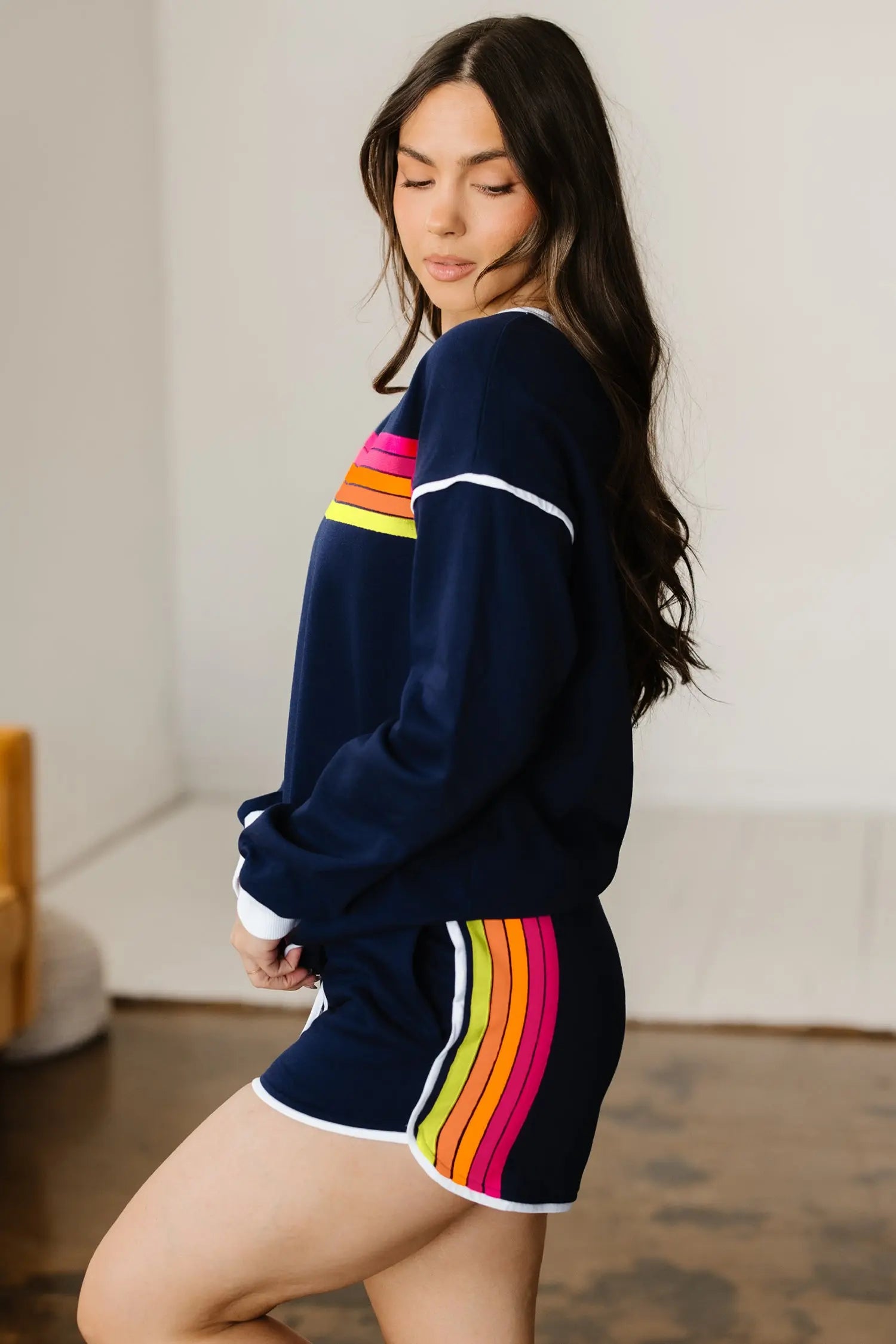 Dear-Lover Striped Varsity Set Women's Loungewear Pullover & Shorts - Casual Fall Style Dear-Lover Dropshipping