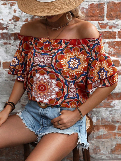 Printed Off-Shoulder Half Sleeve Blouse.