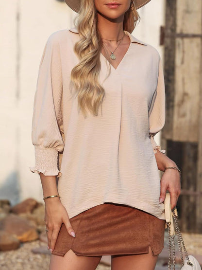 Elegant Johnny Collar Three-Quarter Sleeve Blouse