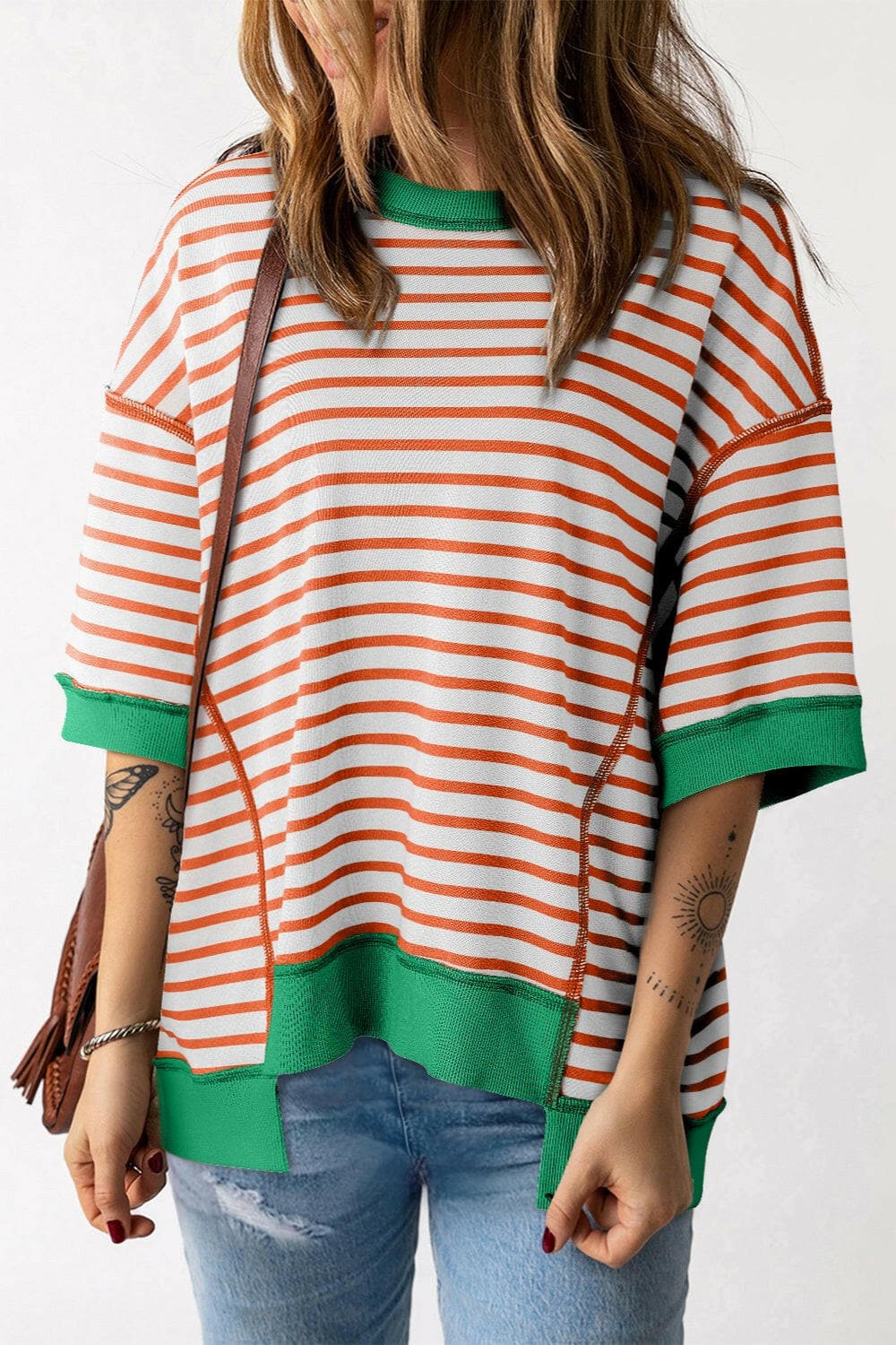 Striped Round Neck Half Sleeve T-Shirt.