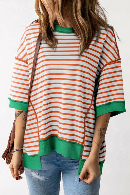 Striped Round Neck Half Sleeve T-Shirt.