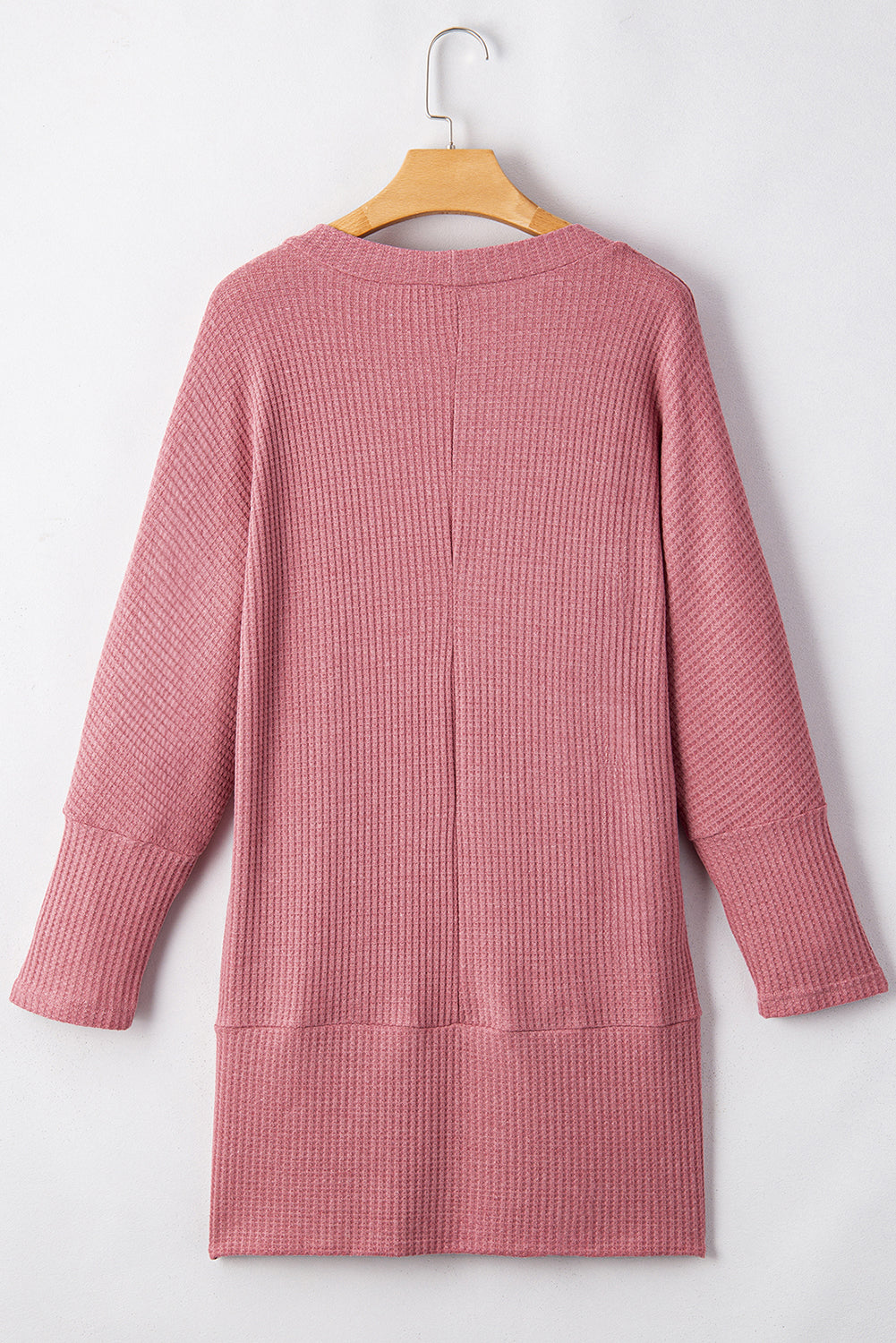 Cozy mineral red waffle knit cardigan with pocket detail