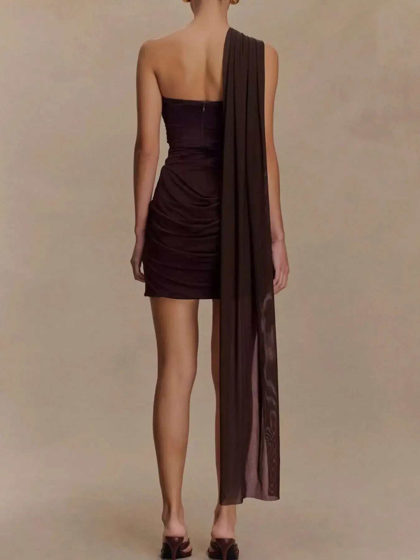 Asymmetrical One-Shoulder Ruched Mini Dress Simply Love