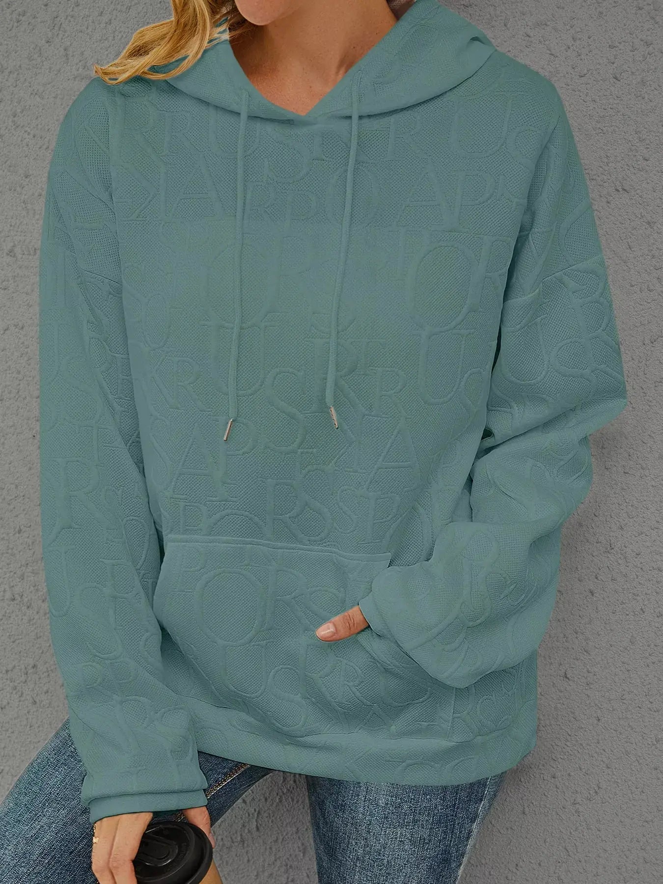 Full Size Embossed Lettering Casual Hoodie Plus Size Simply Love