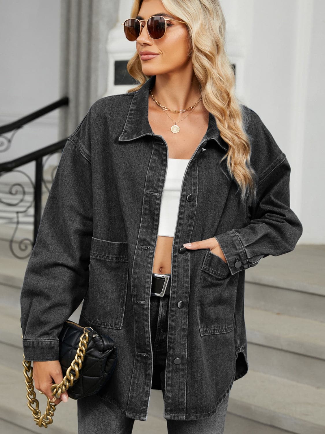 Chic removable hooded denim jacket