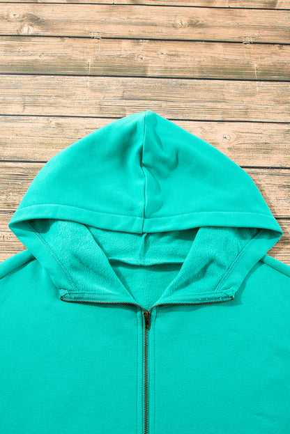 Cozy Aruba blue fleece hoodie with kangaroo pockets and half zipper design