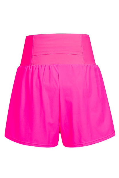 Rose Red High-Waisted Swim Shorts with Pockets