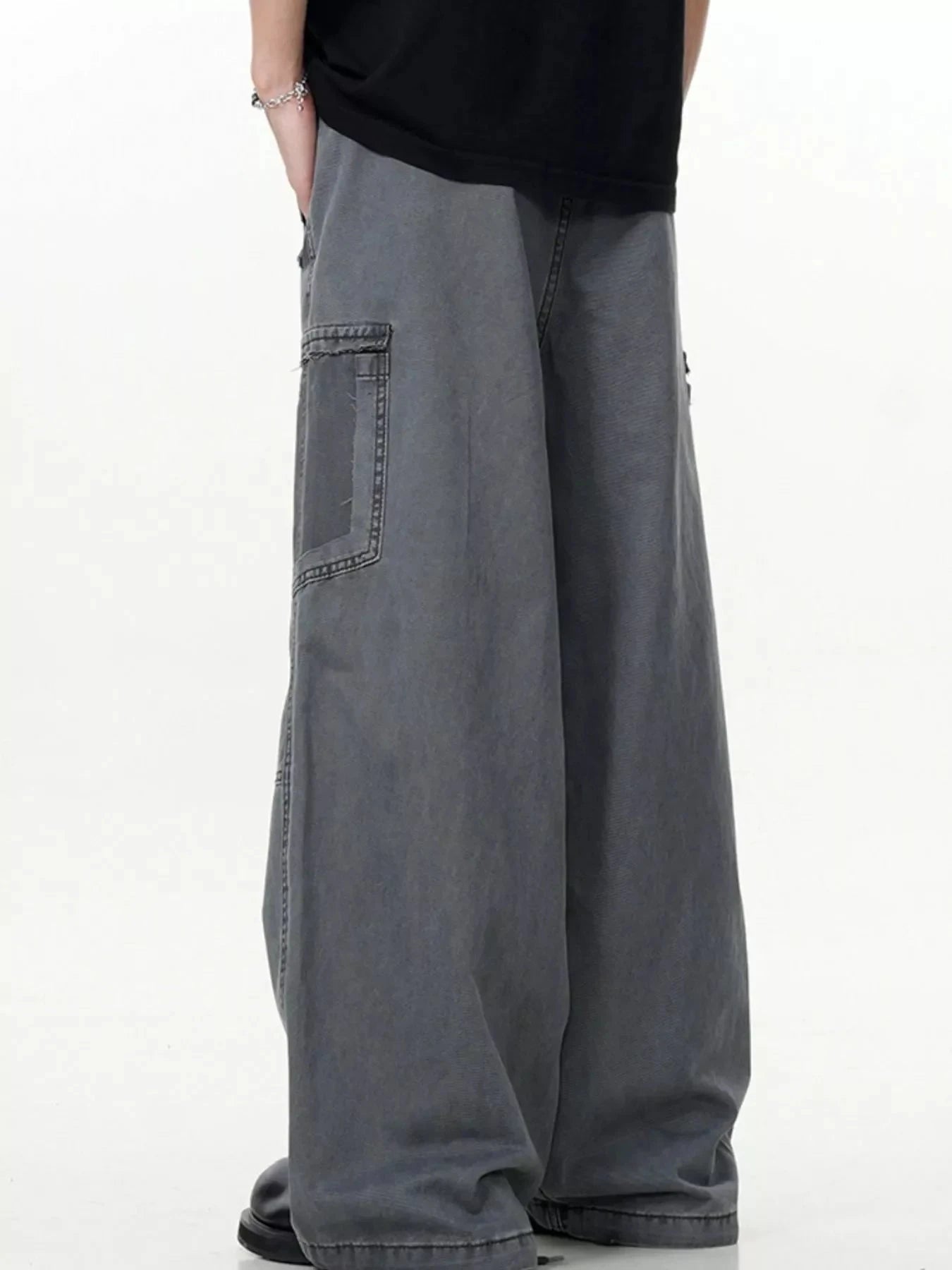 Men's Wide Leg Cargo Pants With Pockets Polyester Spandex Blend Simply Love