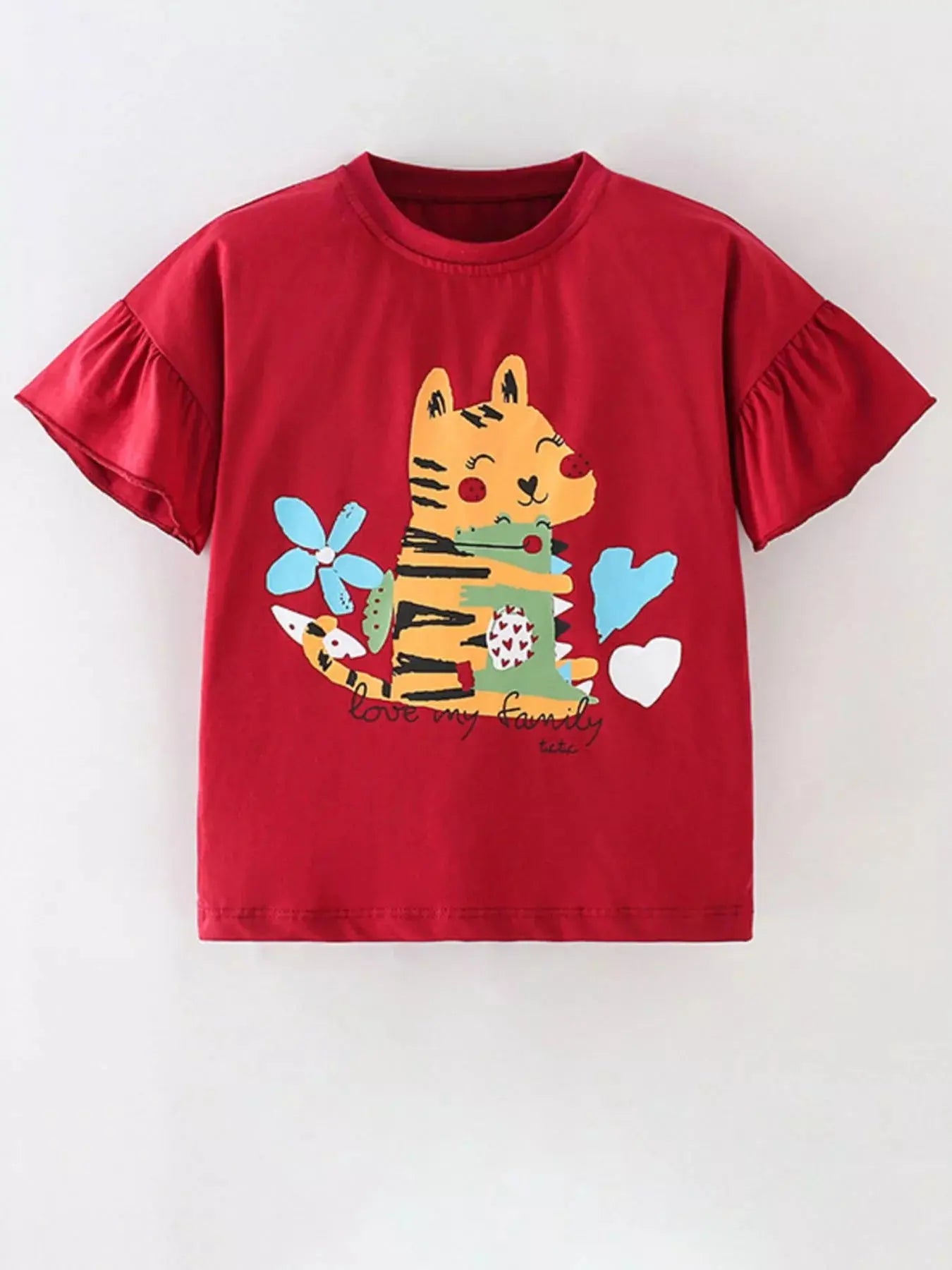 Children's Cartoon Tiger Graphic Ruffle Sleeve T-Shirt Simply Love