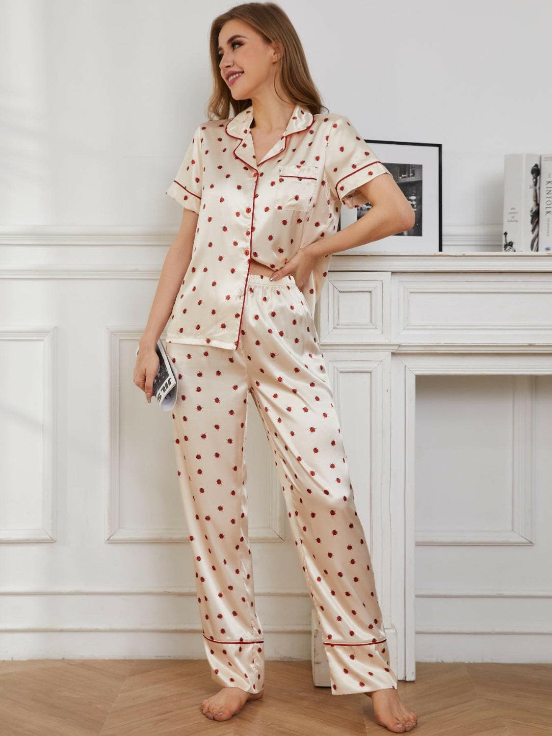 Contrast Piping Pocketed Top and Pants Lounge Set.