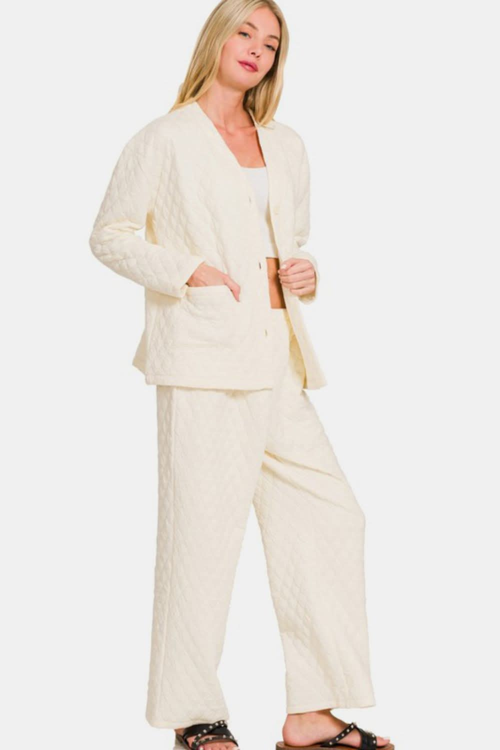 Cozy Quilted Long Sleeve Lounge Set with Pants