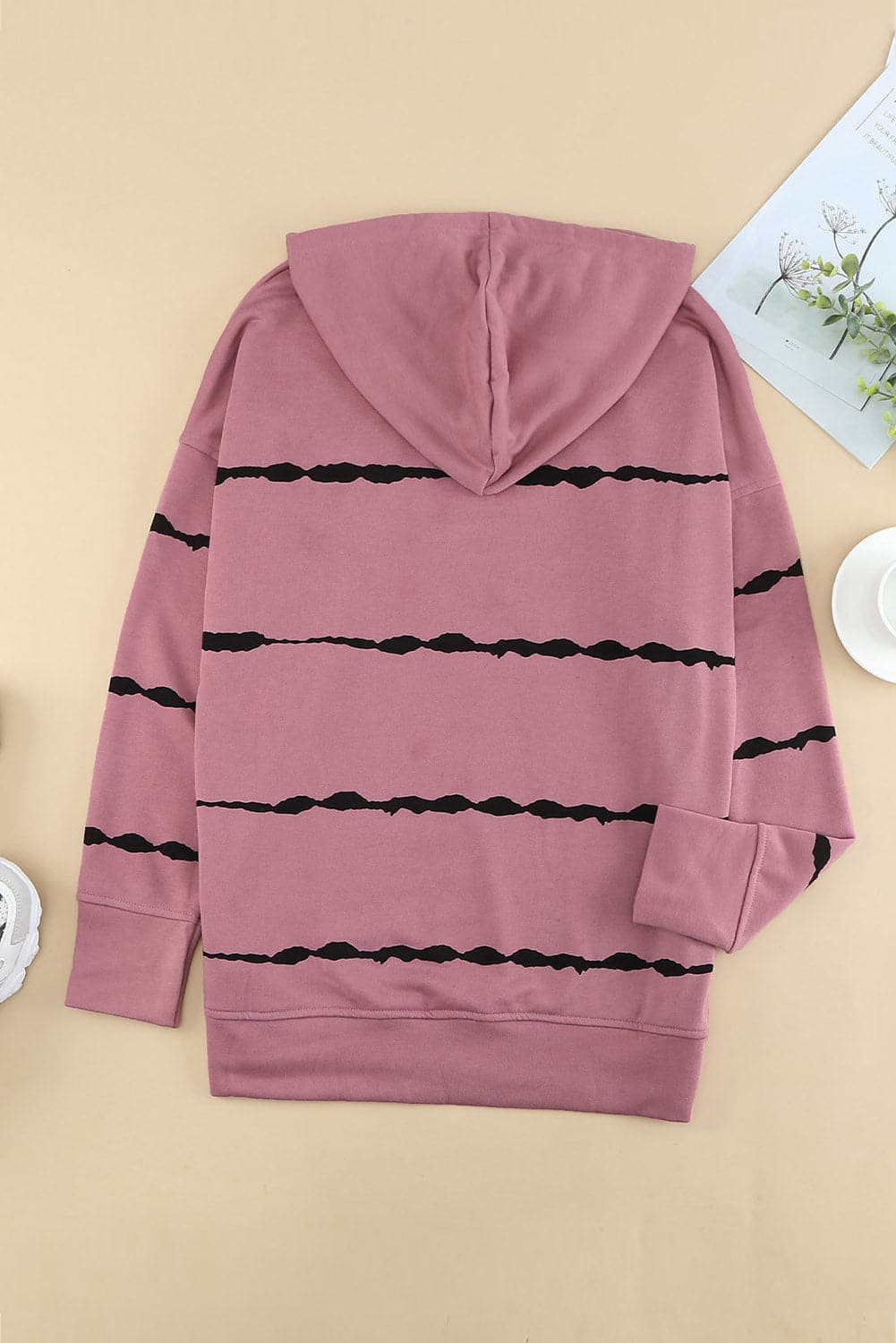 Drawstring Striped Dropped Shoulder Hoodie.