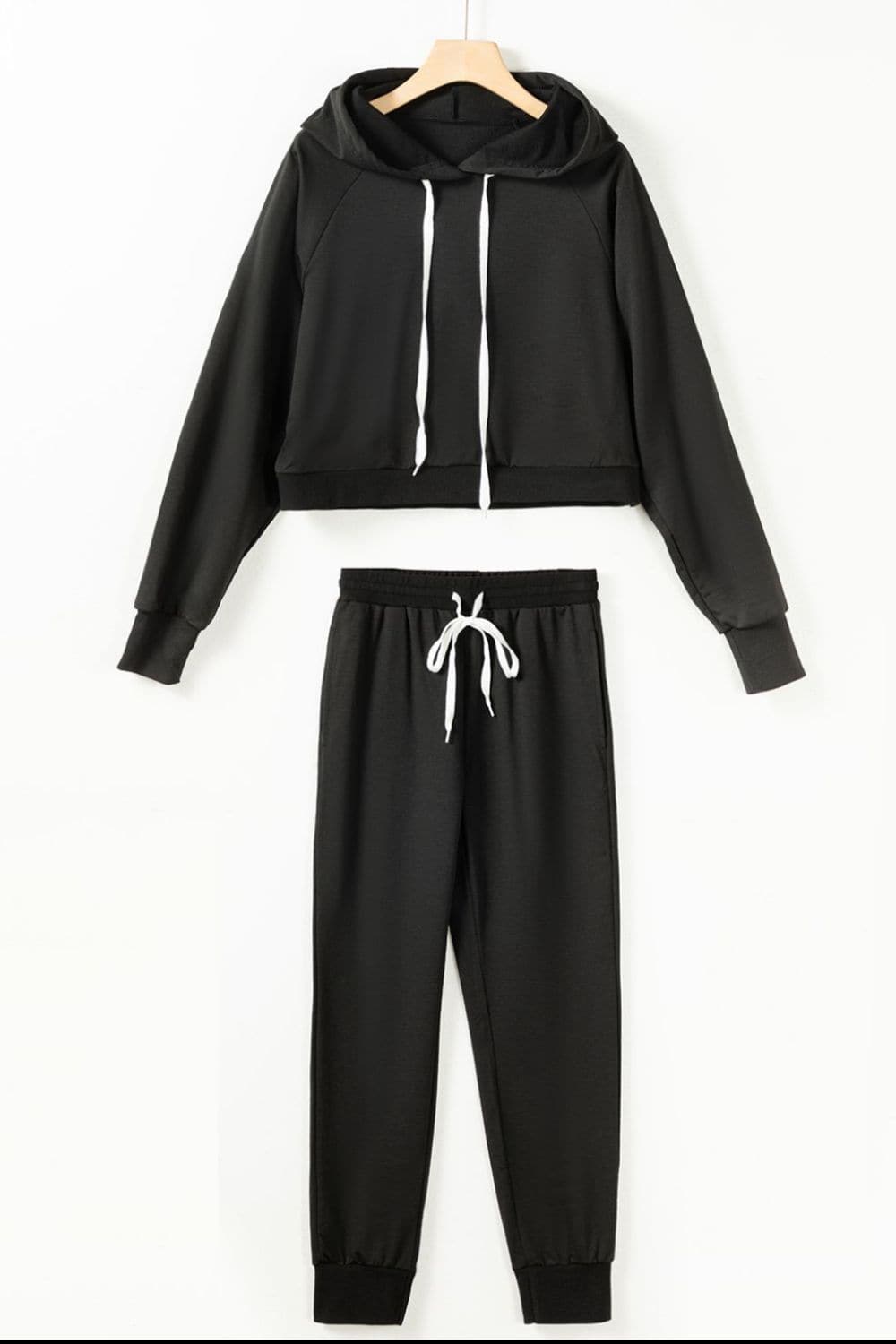 Drawstring Hoodie and Pocketed Pants Set.