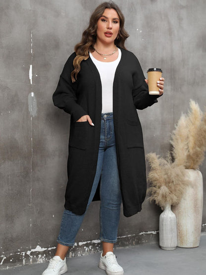 Plus Size Long Sleeve Pocketed Cardigan.