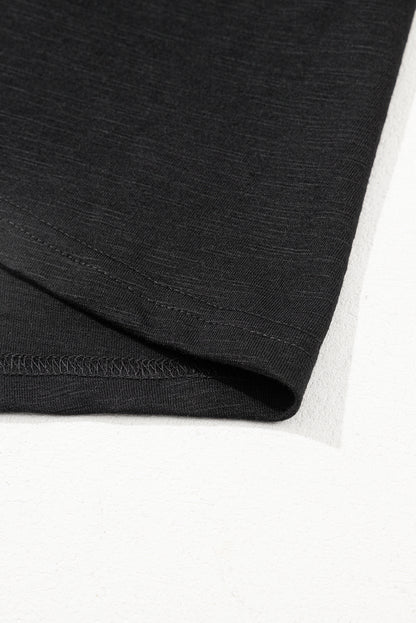 Black Layered Ruffle Short Sleeve Round Neck Top for Women