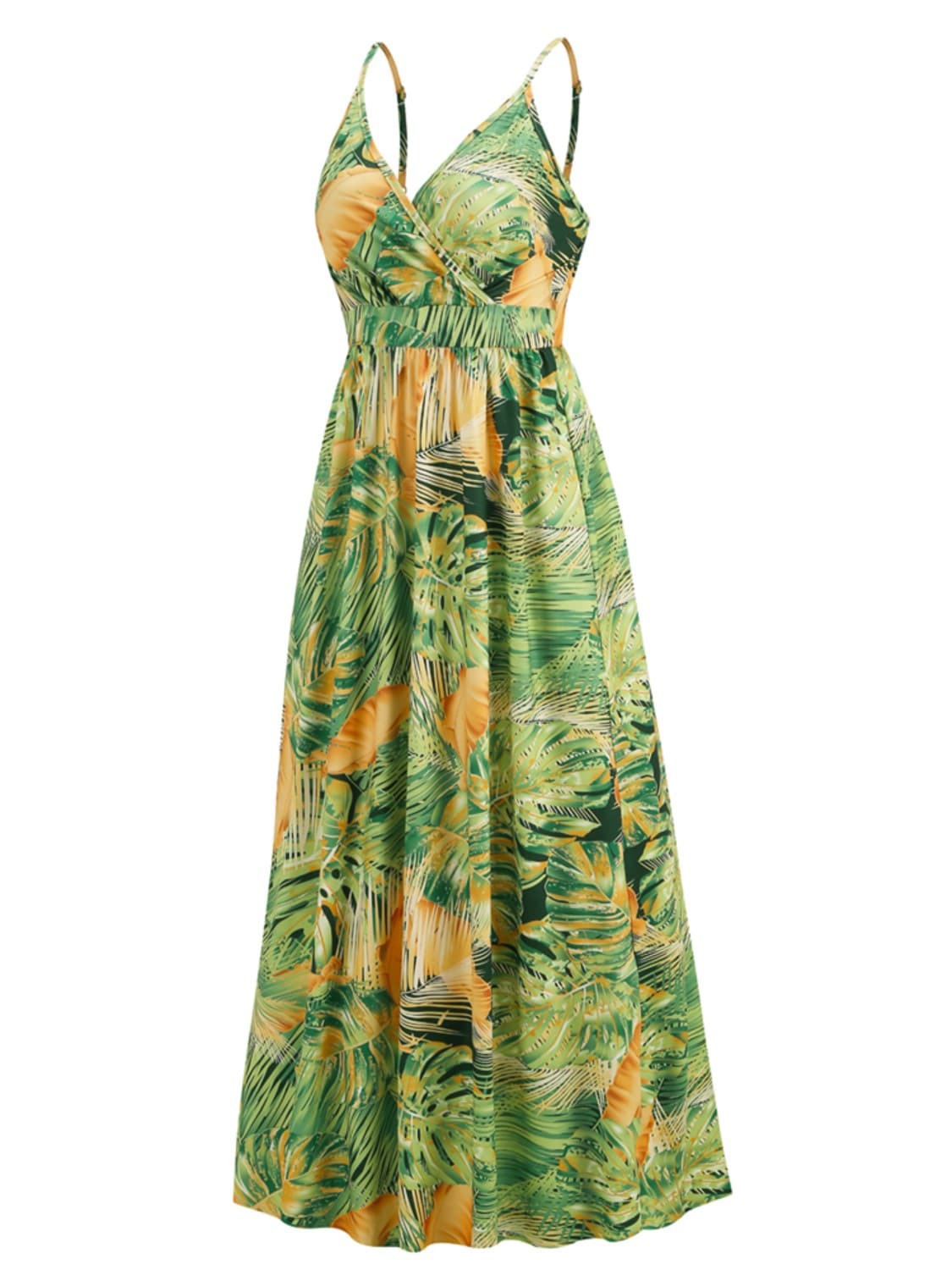 Printed Surplice Spaghetti Strap Dress.