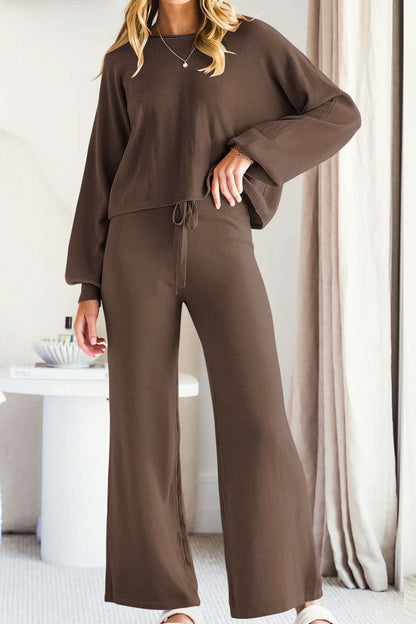 Sleek Basic Two-Piece Long Sleeve Top and Pants Set