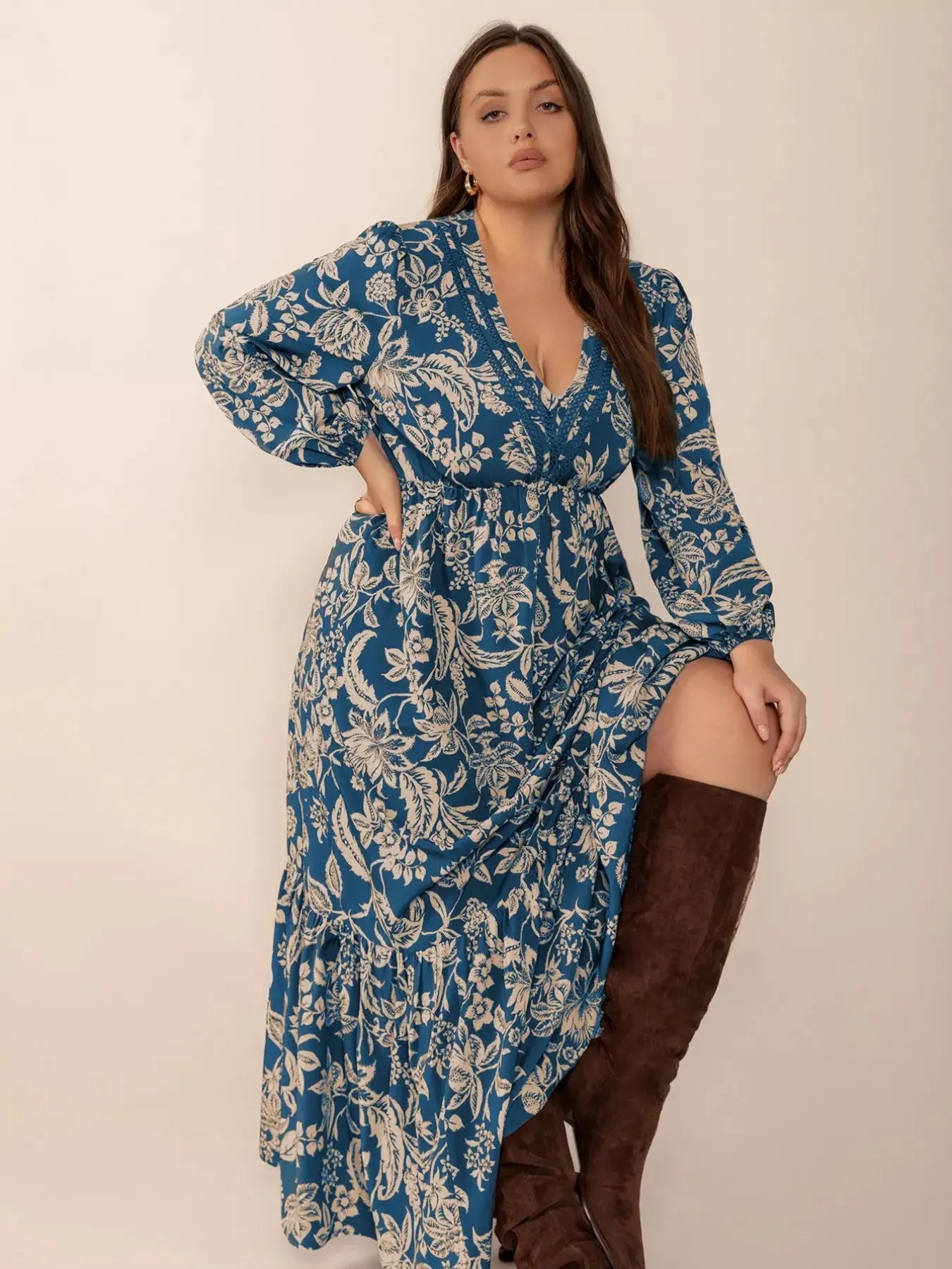 Plus Size Boho Floral Print Long Sleeve Maxi Dress Simply Love