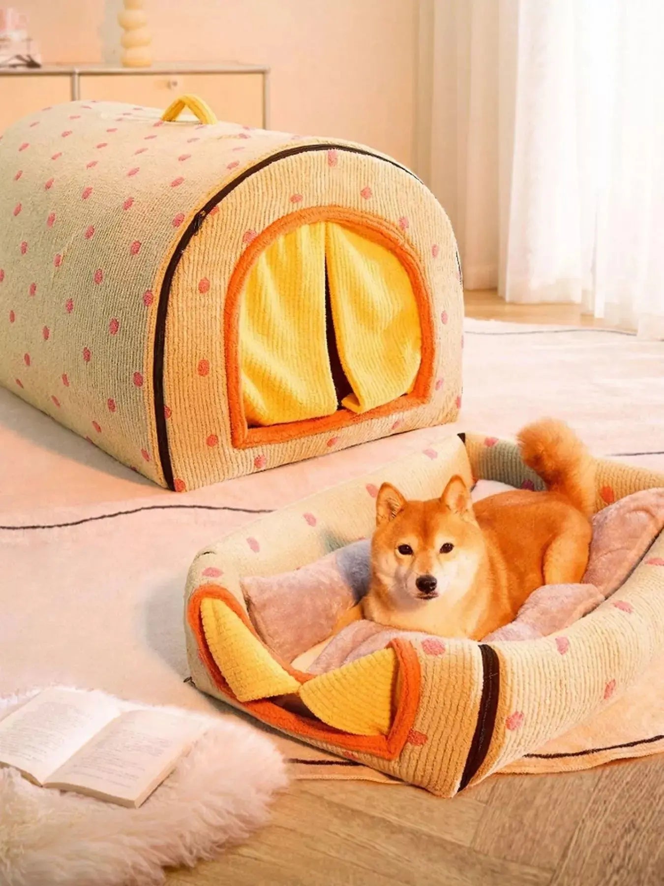 Cozy Polka Dot Pet Bed Cave with Handle Simply Love