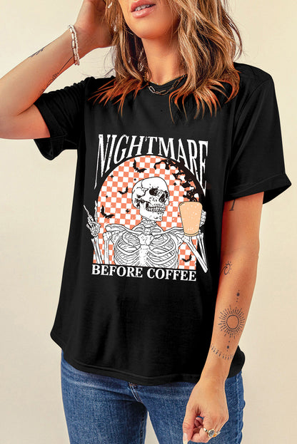 Chilling skull and checkerboard Halloween graphic tee