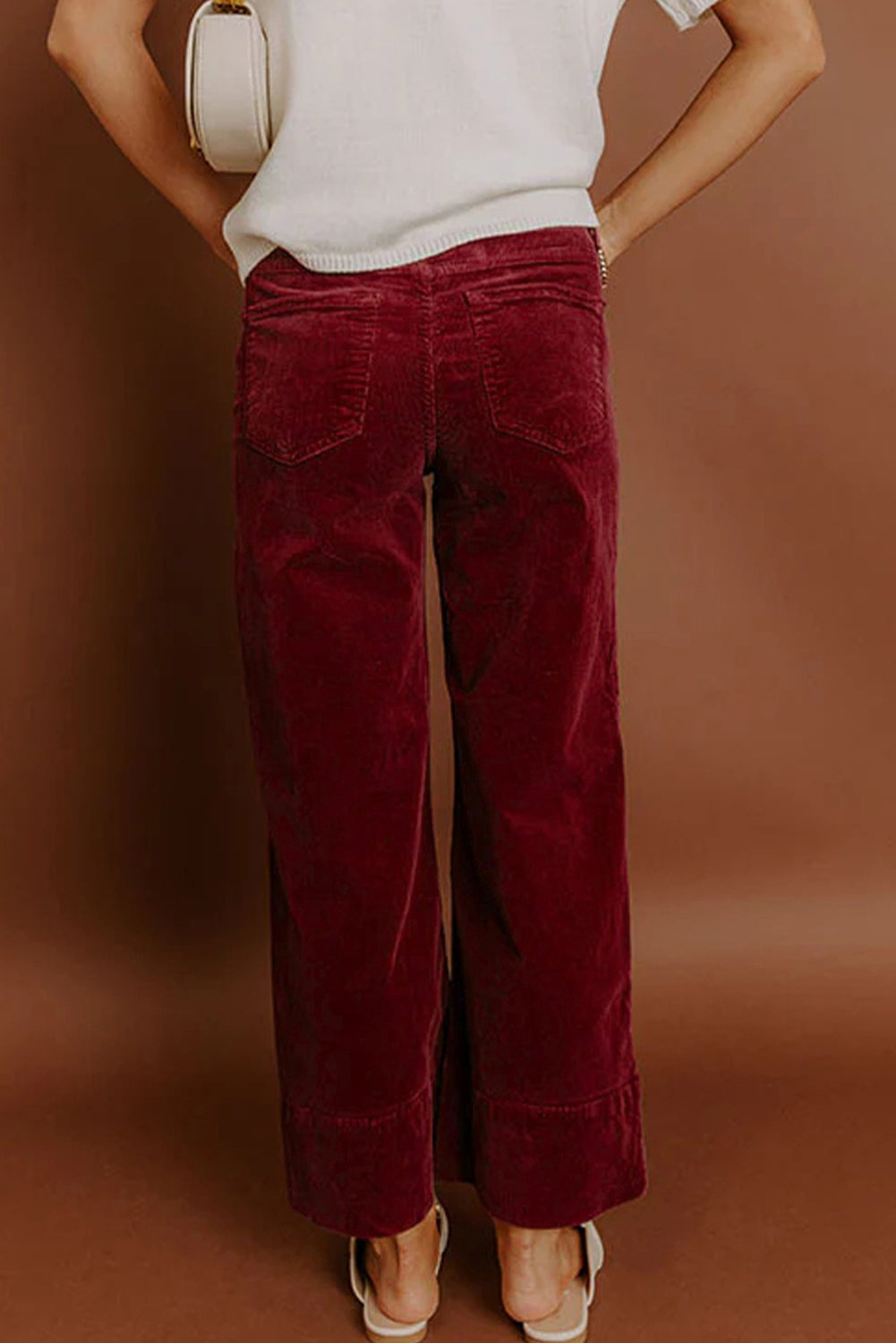 Burgundy Corduroy High Waist Wide Leg Pants for Women Dear-Lover Dropshipping