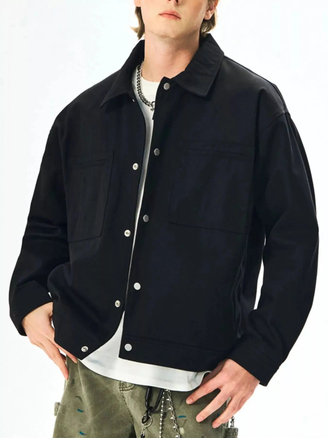 Mens Plus Size Casual Snap Down Cotton Jacket With Chest Pockets Simply Love