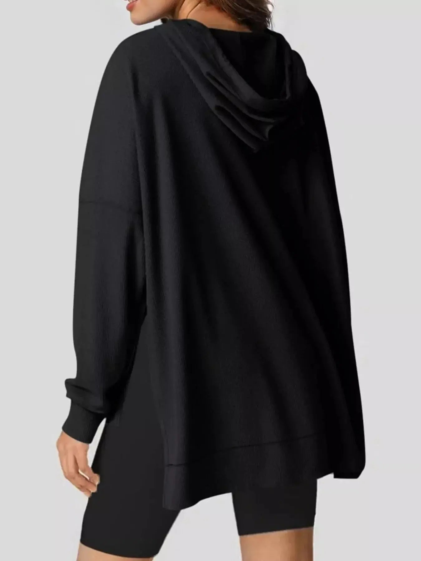 Oversized Drawstring Side Slit Hoodie Simply Love