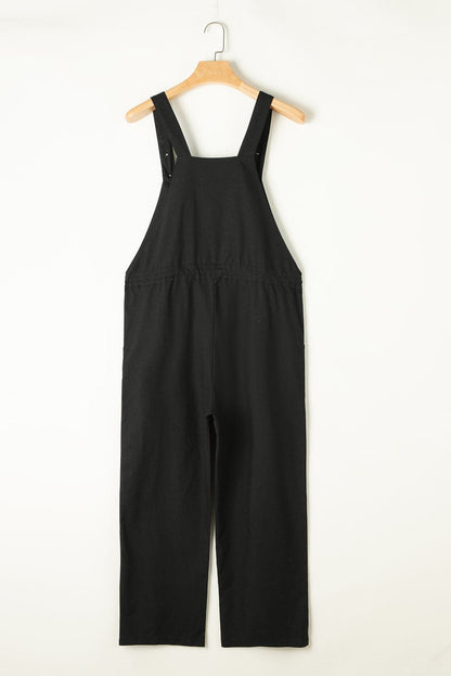 Drawstring Wide Strap Overalls with Pockets.