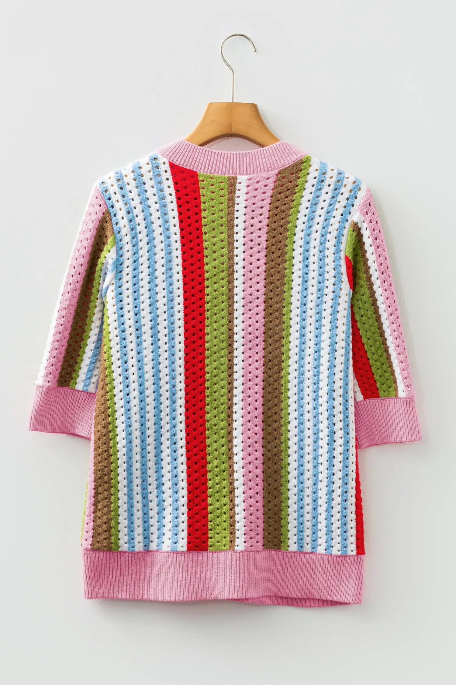 Multicolour Striped Pointelle Knit Short Sleeve Sweater Dear-Lover Dropshipping