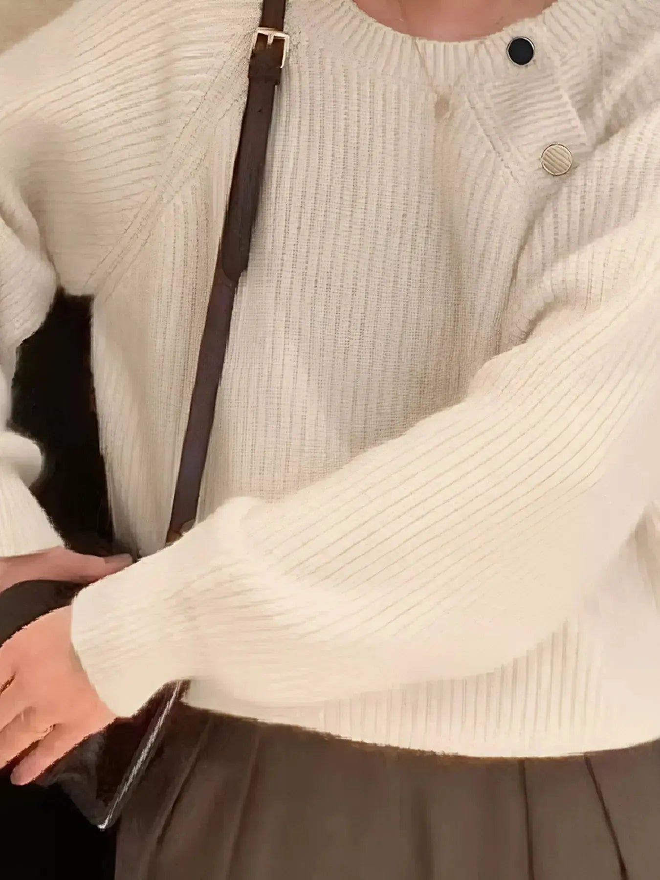 Button-Decorated Round Neck Sweater Simply Love