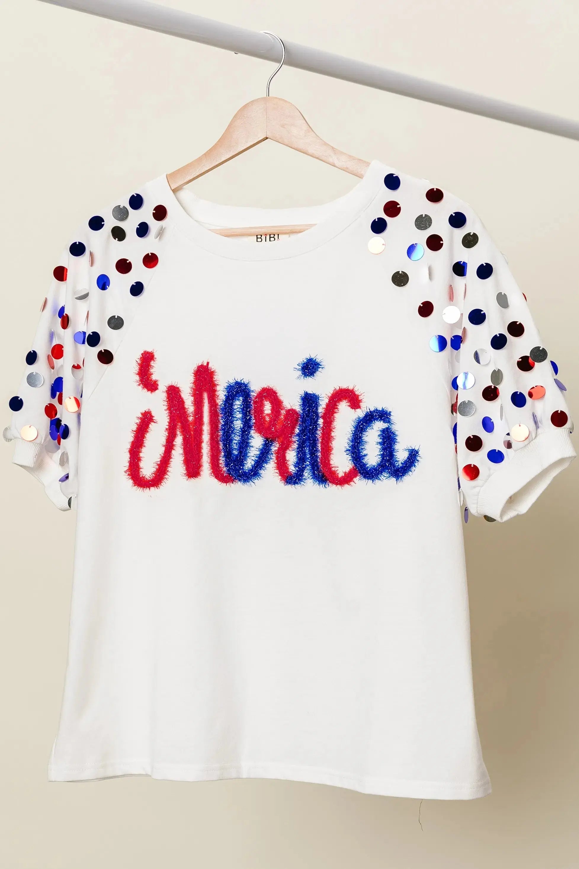 BiBi Metallic Letter Spangle Raglan Puff Sleeve Top - Love Salve 