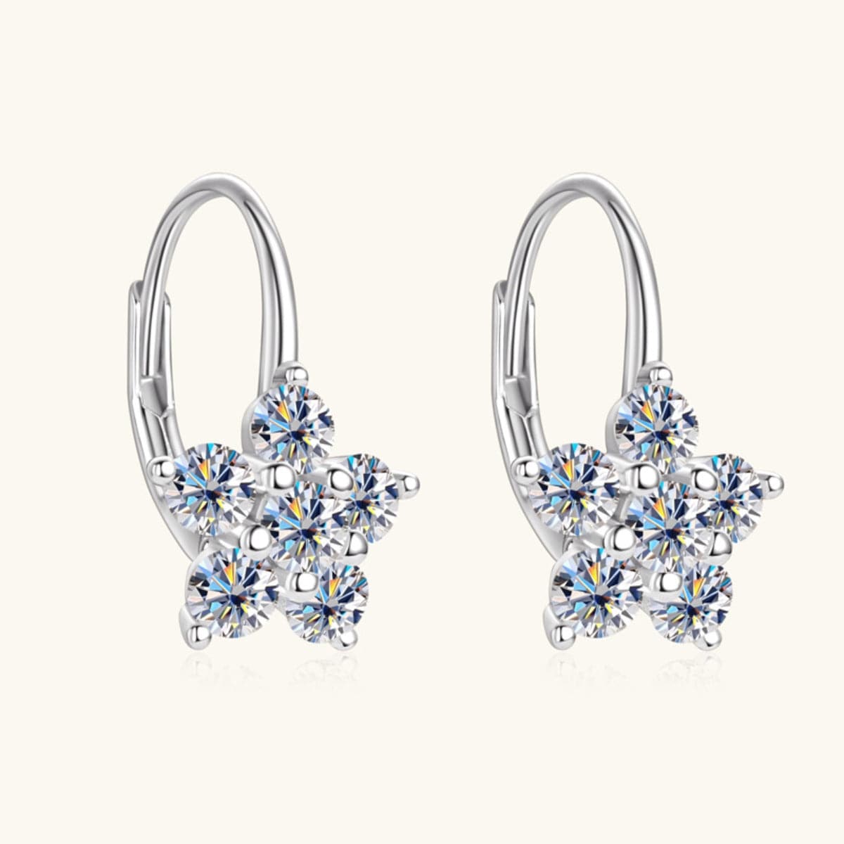 1.2 Carat 925 Sterling Silver Moissanite Flower Huggie Earrings.