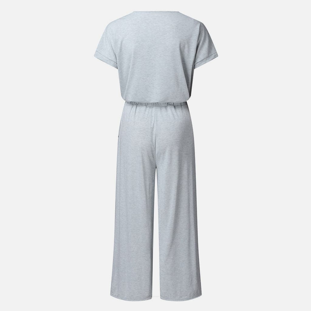 V-Neck Short Sleeve Jumpsuit.