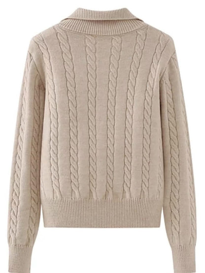 Cozy cable-knit half zip sweater with moderate stretch