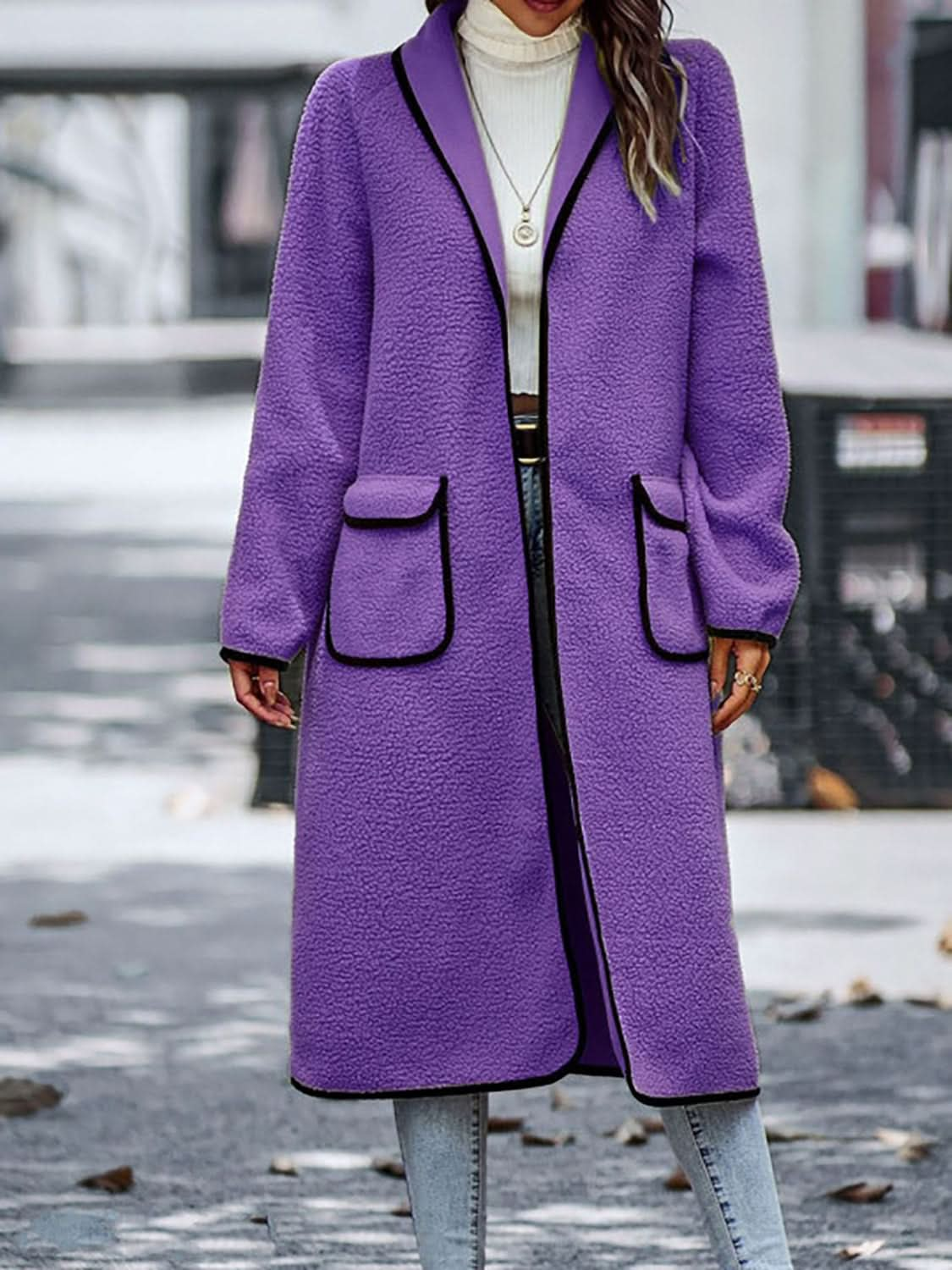 Chic long sleeve coat with pockets