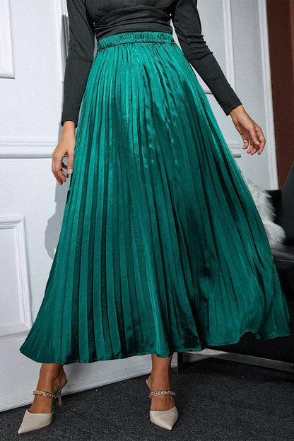 Pleated Elastic Waist Midi Skirt.