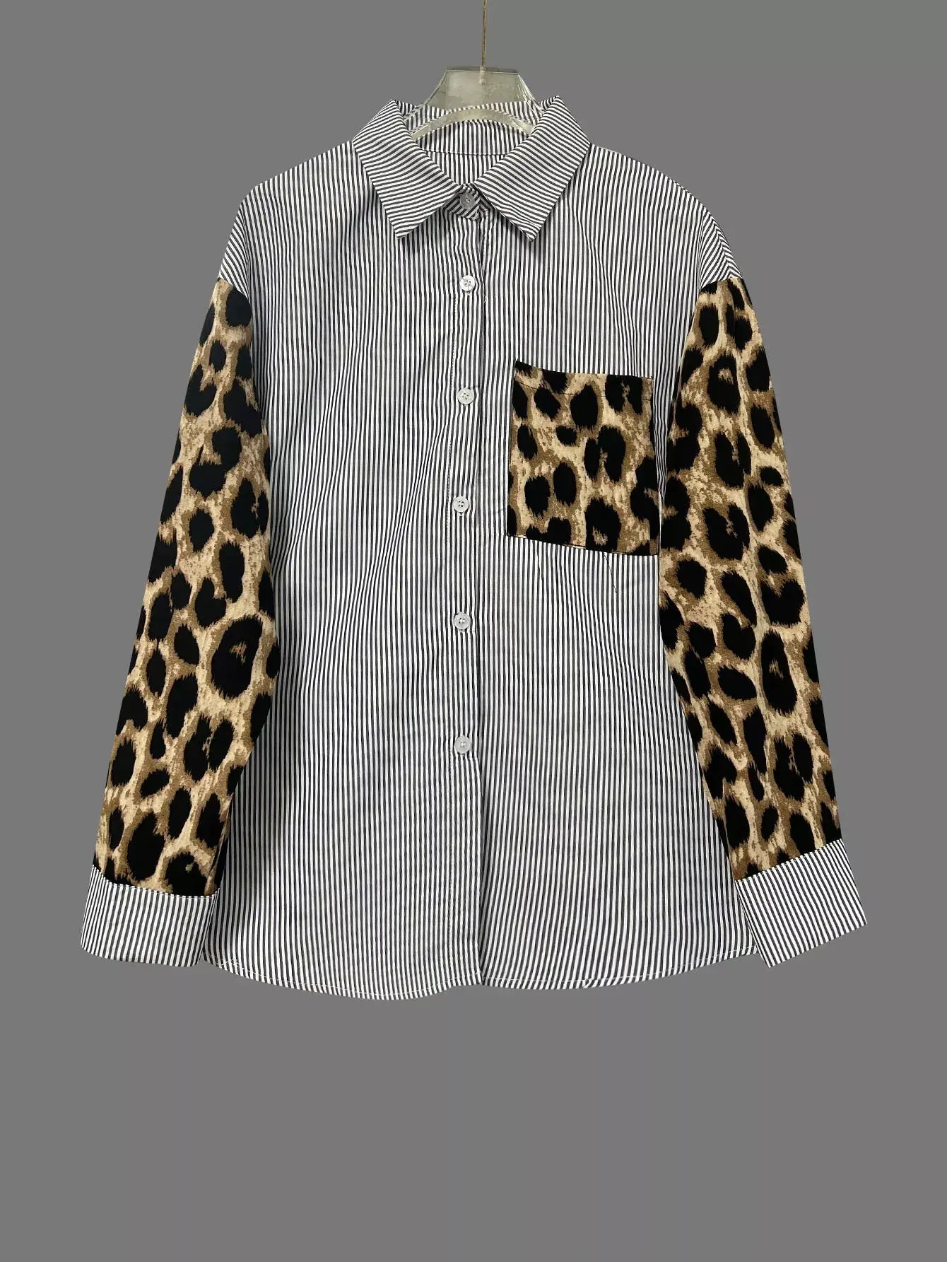 Striped & Leopard Print Button Up Shirt Simply Love